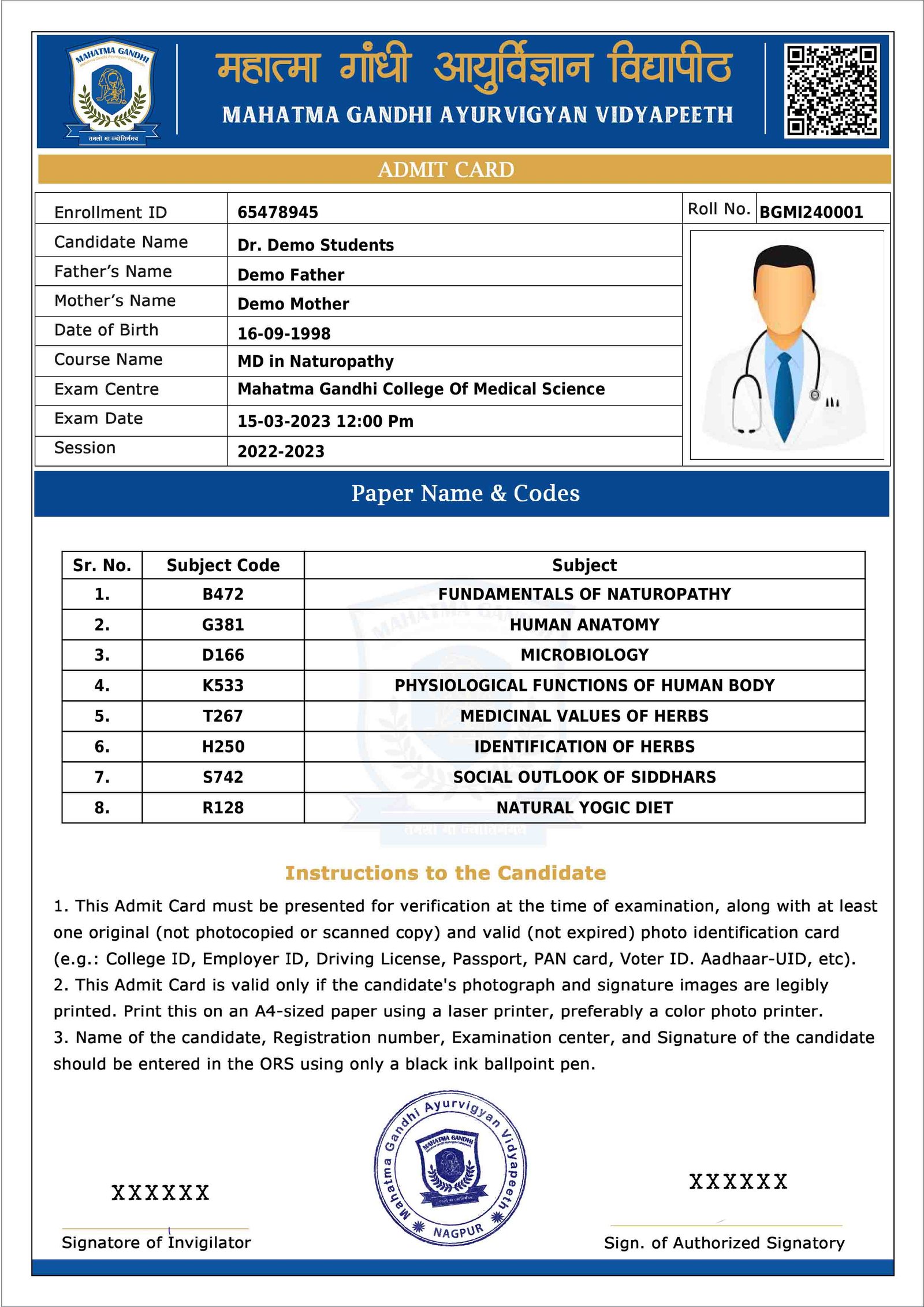 ADMIT CARD