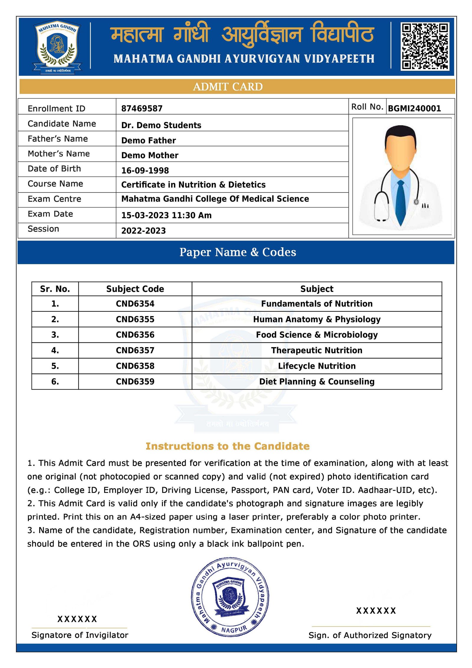 ADMIT CARD